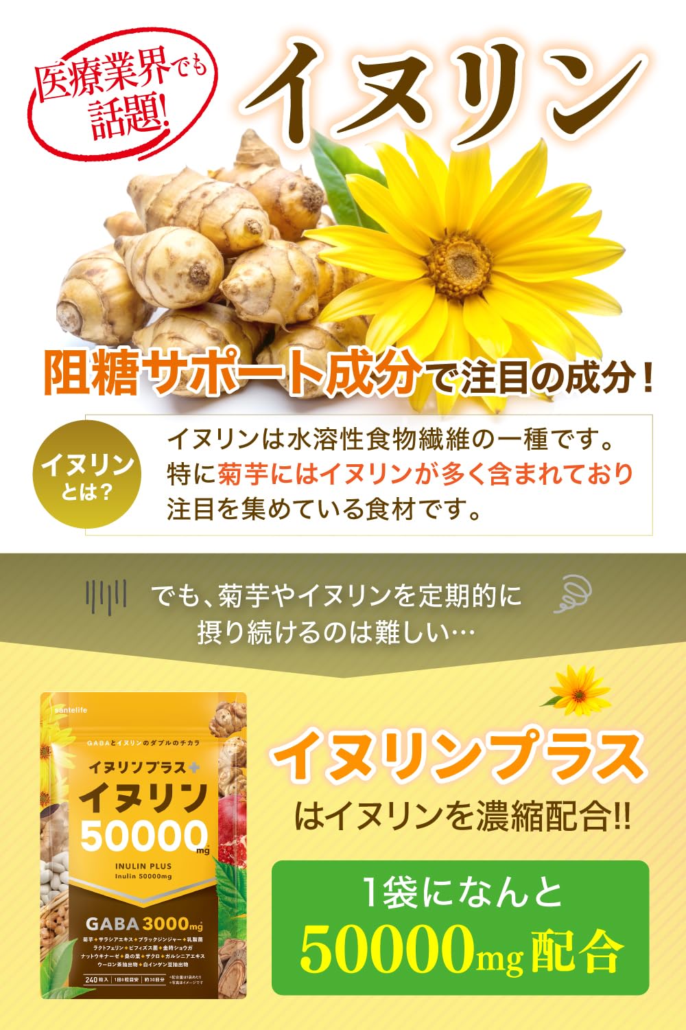 Amazon.co.jp: santelife イヌリンプラス イヌリン 高配合50000mg GABA